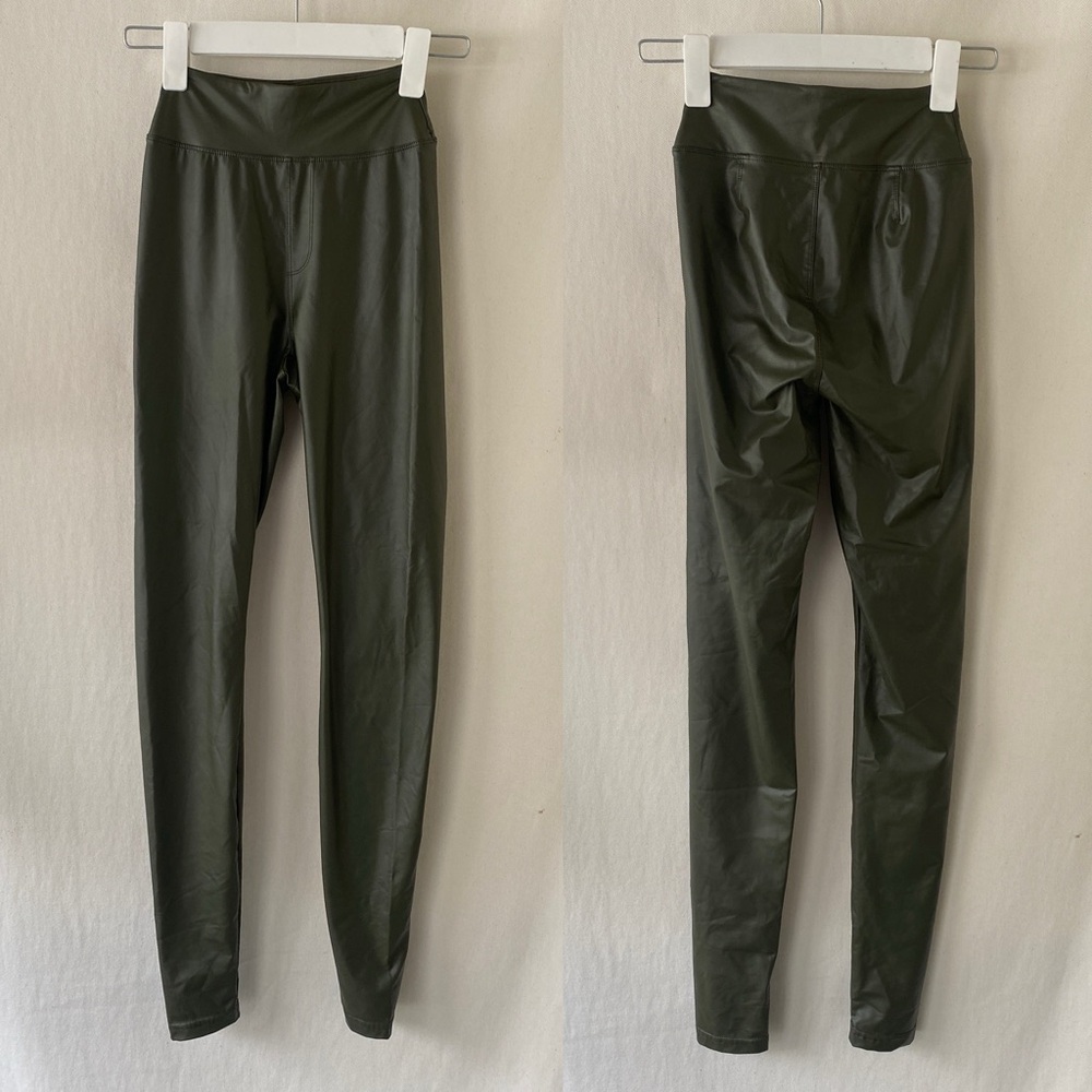Offline by Aerie high rise faux leather dark olive green leggings womens XS